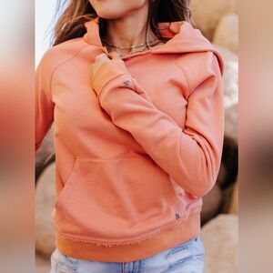 Ampersand Ave Elevated raw edge hoodie in Freedom of Peach XXXL